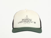 Trucker hat with 'mellow johnny's' logo on a white background