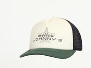 Trucker hat with 'mellow Johnny's' logo on a white background